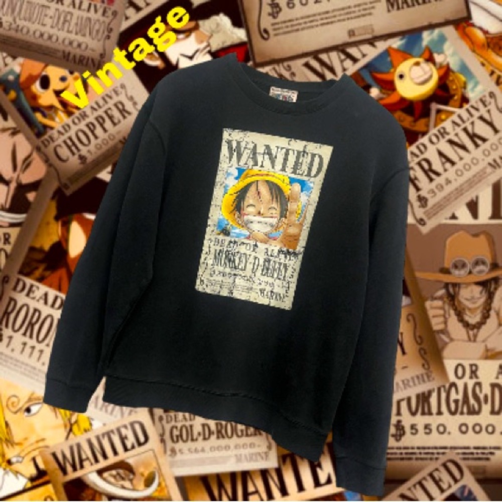 Japanese Brand x ONE PIECE Vintage Monkey D LUFFY Wanted Sweatshirt by Baleno - Picture 1 of 16